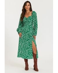FS Collection - Brushstroke Print Long Sleeve Heart Neckline Midi Dress - Lyst