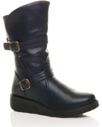 AJVANI - Low Wedge Heel Comfort Calf Biker Boots - Lyst