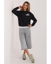Love Lace - Cotton Round Neck Long Sleeve Blouse With Slogan - Lyst