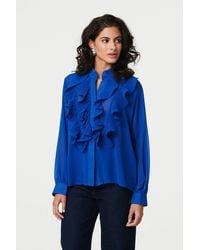 Izabel London - Ruffled Long Sleeve Semi Sheer Blouse - Lyst
