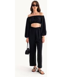 Hiccup - Off Shoulder Balloon Sleeve Crop Top & Straight Trousers Coord - Lyst