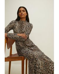 Oasis - Leopard Print Jersey Funnel Neck Midi Dress - Lyst
