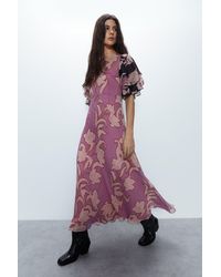 Warehouse - Shadow Floral Angel Sleeve Midi Dress - Lyst