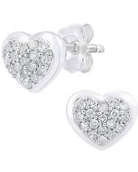 Jewelco London - 9ct White Gold Round 14pts Diamond Heart Stud Earrings - Pe0axl5542w - Lyst