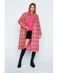 Nasty Gal - Premium Oversized Houndstooth Double Breasted Coat - Lyst