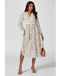 FS Collection - Floral Print Long Sleeve Midi Dress - Lyst