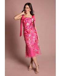 Coast - Muse 3D Floral Mesh With Tie Shoulder Midi Dress - Lyst