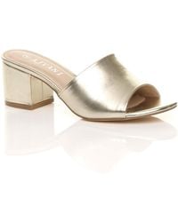 AJVANI - Mid Block Heel Peep Toe Mules Sandals - Lyst