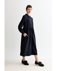 Louche - Manton Pinstripe Zip Front Lace Trim Midi Dress - Lyst