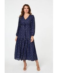 Izabel London - Metallic Print V-Neck Tiered Maxi Dress - Lyst