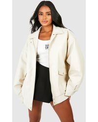 Boohoo - Oversized Collar Faux Leather Jacket - Lyst