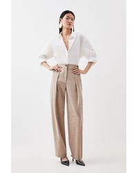 Karen Millen - Tailored Wool Blend Tab Detail Trousers - Lyst