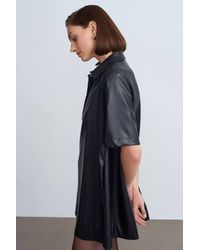 Dilvin - Loose Fit Faux Leather Mini Shirt Dress - Lyst
