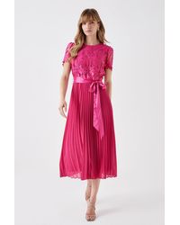 Coast - Premium Floral Satin Lace Pleat Skirt Midi Dress - Lyst