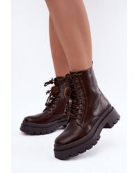 Love Lace - Platform Warm Lined Faux Leather Lace Up Boots - Lyst