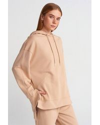 Dilvin - Oversized Cotton Hooded Sweatshirt With Slit - Lyst
