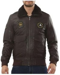 TruClothing - Leather Bomber Jacket Fur Collar Aviator Coat - Lyst