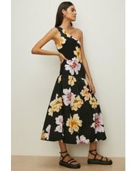 Oasis - Floral Woven Mix One Shoulder Midi Dress - Lyst