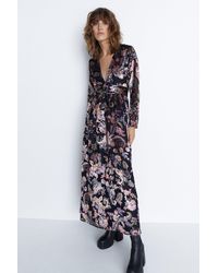 Warehouse - Floral Velvet Devore Plunge Maxi Dress - Lyst