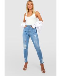 Boohoo - Ripped Butt Shaper High Waisted Super Skinny Jeans - Lyst