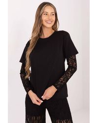 Love Lace - Everyday Cotton Blend Blouse With Lace Sleeves - Lyst