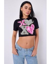 Stylewise - Graphic Print Crew Neck Crop Top - Lyst
