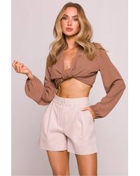 Love Lace - Cotton High Waisted Pleated Shorts With Pockets - Lyst