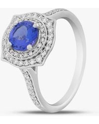 T.H.Baker - 18Ct 0.85Ct Brilliant Cut Tanzanite & 0.33 Diamond Shoulder Set Halo Ring Ntr2017Tzd-18W - Lyst