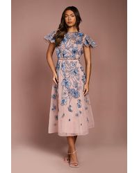 Coast - Floral Embroidered Cutwork Sleeve Midi Dress - Lyst
