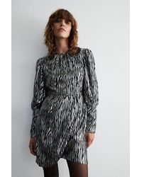 Warehouse - Sparkle Animal Jacquard Wrap Mini Dress - Lyst