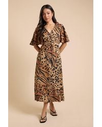 Dorothy Perkins - Petite Button Front Angel Sleeve Tie Back Midi Dress - Lyst