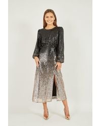 Yumi' - Black And Gold Sequin Ombre Long Sleeve Midi Dress - Lyst