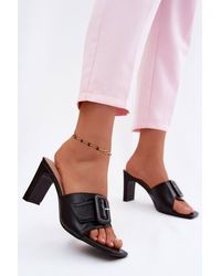 Love Lace - Evening Faux Leather Heeled Sandals With Buckle - Lyst
