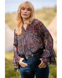 Joe Browns - Boho Print Tie Neck Blouse With Ruffle Sleeve Detail - Lyst