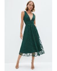 Coast - Petite Deep V Full Skirt Embroidered Midi Dress - Lyst