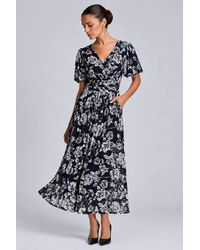 Jolie Moi - Puff Sleeve Printed Lace Maxi Dress - Lyst