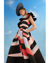 Coast - Lisa Tan Geo Stripe Ruffle Shoulder Midi Dress - Lyst