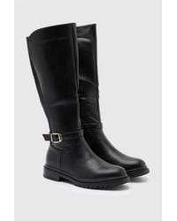 Wallis - Bella Faux Leather Buckle Detail Elasticated Low Block Heel Boots - Lyst