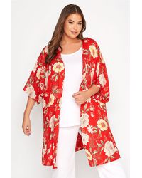 Yours - Floral Print Longline Kimono Cardigan - Lyst