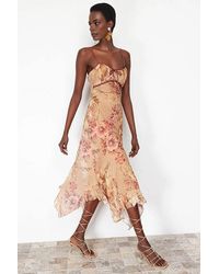 WOVCOR - Floral Print Ruffle Hem A-Line Midi Dress W/ Adjustable Straps - Lyst