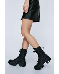Nasty Gal - Lace Up Chunky Biker Boots - Lyst