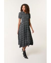 Blue Vanilla - Shirred Waist Short Sleeve Button Up Collar Midi Dress - Lyst