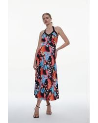 Karen Millen - Print Drape Jersey Midi Dress - Lyst
