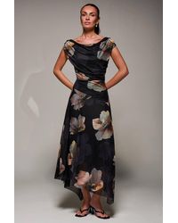 Jolie Moi - Mesh Asymmetrical Draped Maxi Dress - Lyst
