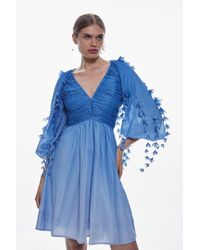 Karen Millen - Tall Cotton Applique Detail Woven Mini Dress - Lyst
