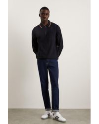 Burton - Super Soft Navy Tipped Texture Knitted Zip Polo Shirt - Lyst