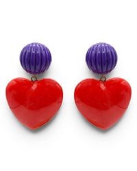 Michael Nash Jewelry - Amour Carved Resin With Ruby Resin Heart Drop Earrings - Lyst