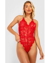 Boohoo - Lace Cross Back Crotchless One Piece - Lyst