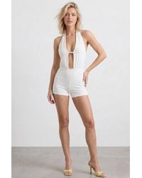 Stylewise - Open Back Halter Neck Plunge Neckline Playsuit - Lyst