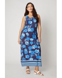 Wallis - Curve Blue Floral Border Jersey Maxi Dress - Lyst